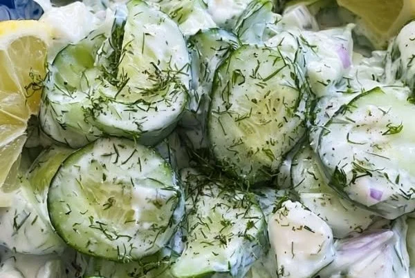 Refreshing tzatziki inspired cucumber salad served in a bowl