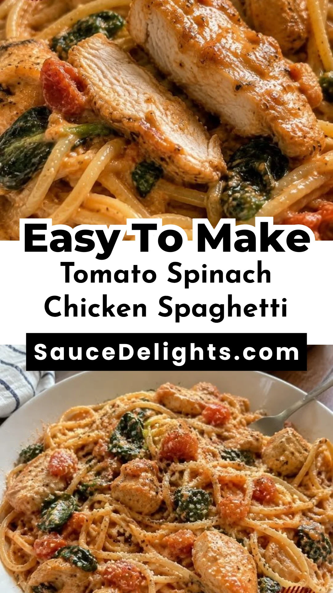 Tomato Spinach Chicken Spaghetti